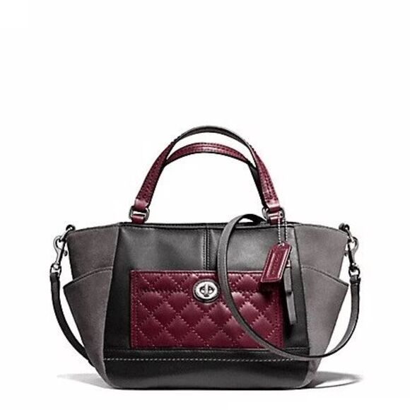 NEW Coach Park Mini Leather Suede Tote Satchel Color Block Quilted F49865 xbody - Picture 1 of 10
